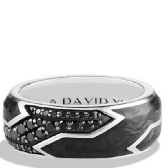 Forged Carbon Band Ring with Black Diamonds - Picture 1 of 8